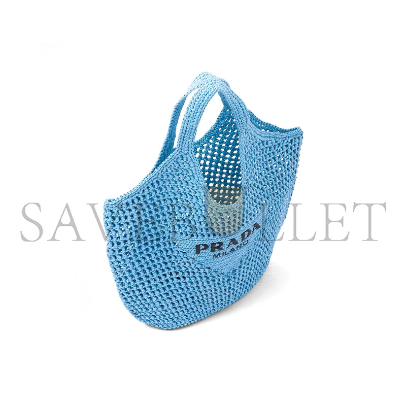 PRADA TRIANGLE LOGO BUCKET TOTE RAFFIA BLUE 1BG424 (53*40cm)
